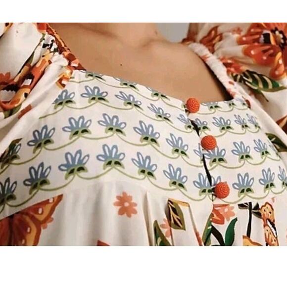 Farm Rio Anthropologie Long Tunic Top Duster Shirt Dress Leopard Floral S NWT - Picture 3 of 12